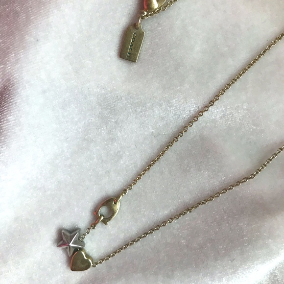 Gold and Silver Authentic Coach Necklace with Star and Heart Charms 16-18"